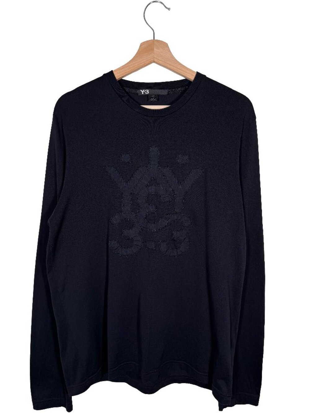 Y-3 Adidas Multi-logo Appliqué Long Sleeve Crew Tee Black/Black men's size M